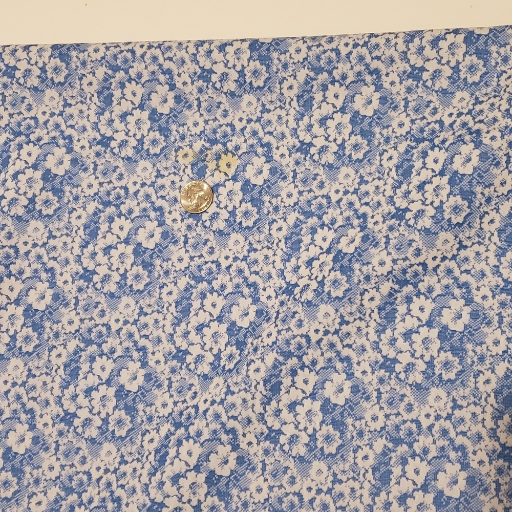 Vintage 1960s 1970s Baby Blue White Floral Polyester Fabric 60" Wide #84 - Picture 12 of 14